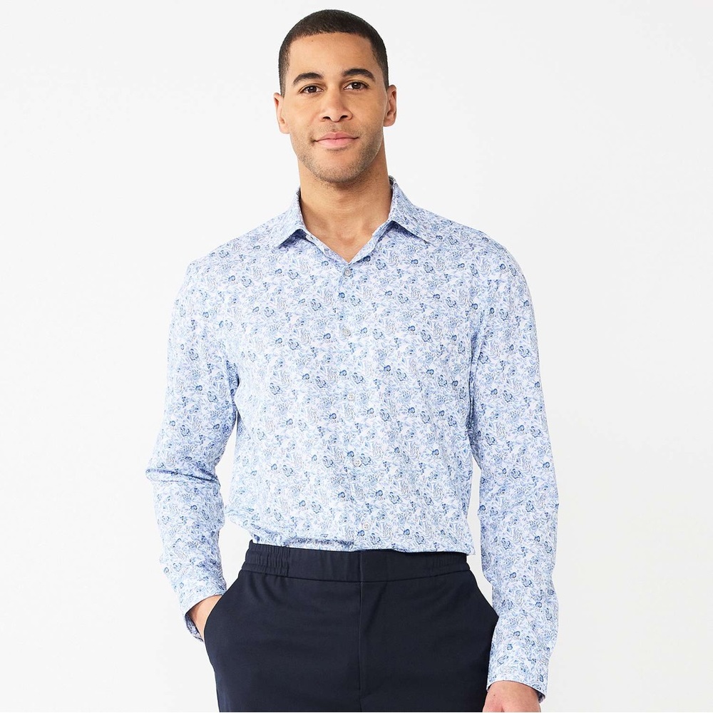 ALEXANDER JULIAN | MEN’S  100% COTTON FLORAL PRINT LONG-SLEEVE BUTTON-DOWN SHIRT